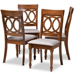 Baxton Studio Lucie Modern and Contemporary Grey Fabric Upholstered and Walnut Brown Finished Wood 4-Piece Dining Chair Set